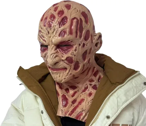 Vista 6 de Máscara de Freddy de látex de terror de cara completa para Halloween, fiesta de película, cosplay, accesorios de disfraces