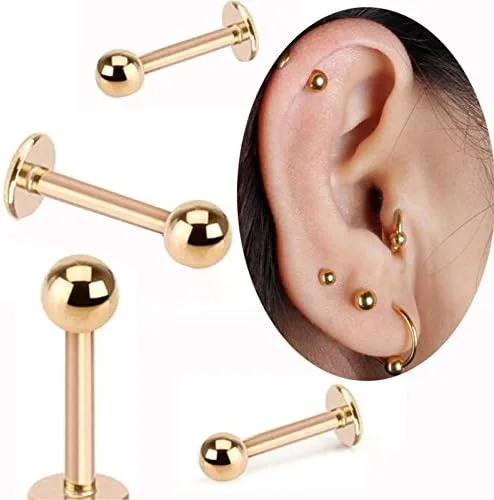 Vista 5 de Briana Williams Aretes de acero quirúrgico 16G 18G para cartílago tragus, hélice, bolas de repuesto, anillos de labio corto, 0.157-0.472 in, joyería