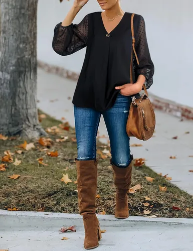 Vista 3 de Bebonnie - Blusas de chifón para mujer, manga 34, estilo linterna, cuello en V, sueltas