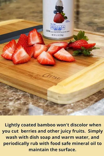 Vista 3 de Tabla de cortar de madera para cocina: tabla de cortar de madera de bambú orgánico con ranuras para jugos - La mejor tabla de cortar de madera