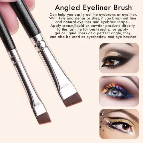 Vista 2 de KINGMAS Juego de 7 brochas delineadoras de ojos, pinceles de gel plano en ángulo, brocha de delineador ultra fina, pinceles delineadores de ojos