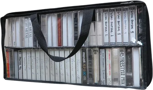 Vista 5 de Evelots Bolsa para Cintas de Casete - Organizador Transparente con Asas - Fácil de Transportar - Sin Polvo ni Humedad - Capacidad para 50 Cintas