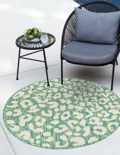 Vista 28 de Unique Loom colección Outdoor Safari Alfombra para exteriores - Leopardo (13' redonda, azul/gris)