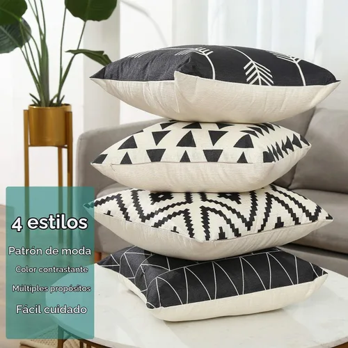 Vista 2 de Tosewever Juego de 4 fundas de almohada decorativas geométricas de 16 x 16 pulgadas, funda de cojín cuadrada de lino con patrón moderno para sofá