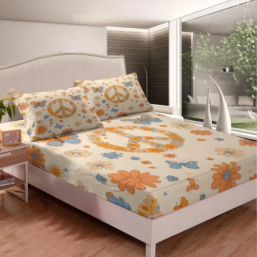 Vista 3 de Erosebridal Groovy - Juego de sábanas para decoración de fiesta para niñas y mujeres, diseño de signo de paz, tamaño individual, sábanas de mariposa