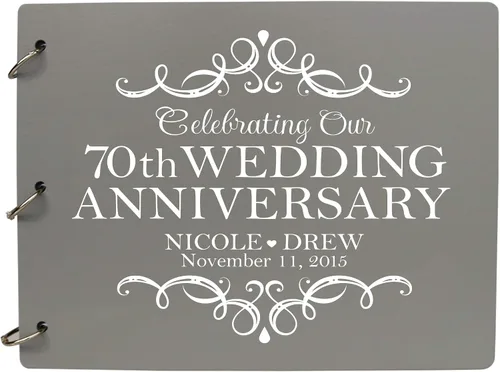 Vista 3 de LifeSong Milestones Libro de invitados personalizado para el 70 aniversario de boda para pareja, marido y esposa, 70 años de celebración Negro