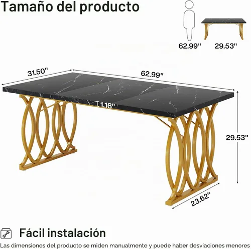 Vista 2 de Tribesigns Mesa de comedor moderna, mesa de cocina grande de 63 pulgadas para 4-6 personas, mesa rectangular única de cocina y comedor con mesa