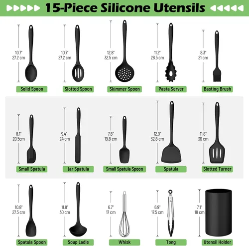 Vista 2 de Homikit - Juego de utensilios de cocina de silicona y estante de enfriamiento, 15 piezas de utensilios de cocina con soporte para utensilios