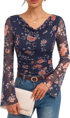 Vista 19 de GRACE KARIN Blusas de malla estilo bohemio para mujer, estilo casual