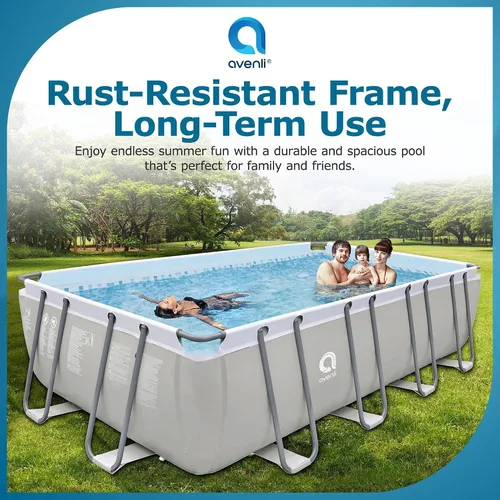 Vista 3 de JLeisure Avenli 17776 - Piscina rectangular sobre el suelo con marco de acero, de 18 x 10 x 4 pies, con kit de reparación, color gris