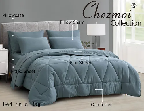 Vista 3 de Chezmoi Collection Jasper - Juego de ropa de cama individual en una bolsa, 5 piezas, acolchado geométrico, suave, lavado, de microfibra de doble