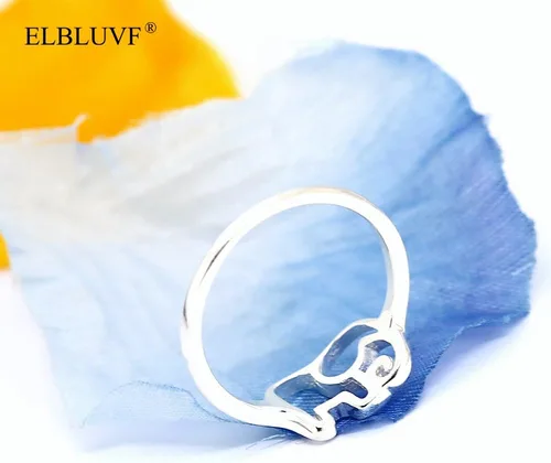 Vista 7 de Anillo de plata de ley 925 con elefante y animal de la suerte, regalo de dama de honor