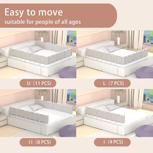 Vista 7 de Protectores de riel de cama para niños pequeños, rieles de cama ajustables con seguridad, rieles laterales de cama para cama individual, Gris