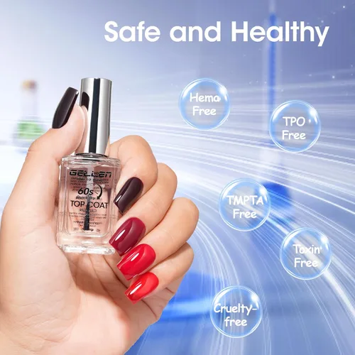 Vista 6 de GELLEN Esmalte de uñas transparente de secado rápido en 60 segundos, capa superior de alto brillo, secado rápido al aire, esmalte de uñas regular