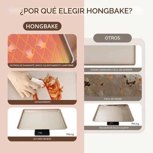 Vista 5 de HONGBAKE Juego de 9 moldes para hornear antiadherentes, apilables no tóxicos con textura de diamante, juego de bandejas para horno para cocinar