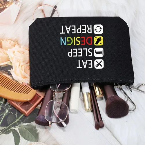 Vista 4 de MEIKIUP Regalo de diseñador Comer Dormir Diseño Repetir Maquillaje Bolsa Regalo para Diseñador de Interiores Diseñador Gr, Design Repeat Bag Negro