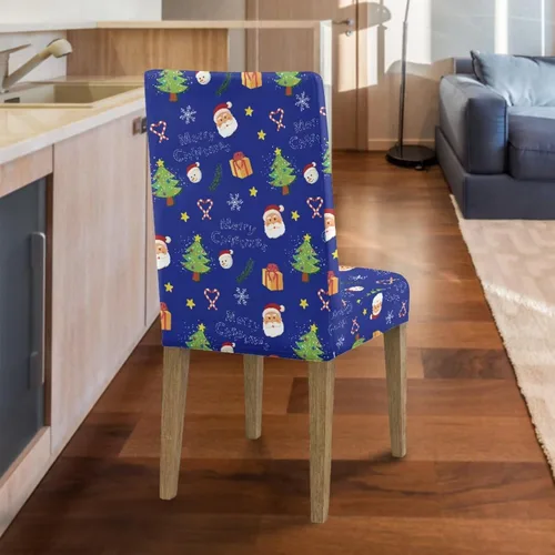 Vista 7 de Rnyleeg Juego de 1 fundas navideñas para sillas de comedor, color azul oscuro, fundas protectoras extraíbles y lavables para sillas de cocina
