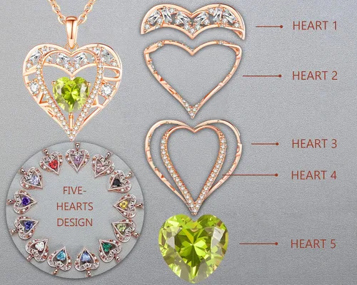 Vista 29 de Collar de cristal de 5 corazones, chapado en oro rosa de 18 quilates, colgante con cadena de plata de ley 925 de 18 + 2 pulgadas, joyería de piedra