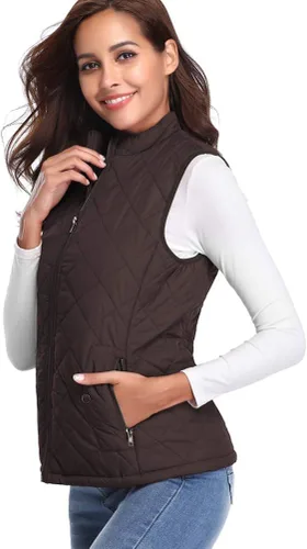 Vista 2 de Fuinloth - Chaleco acolchado para mujer, diseño de cuello alto, ligero, con cierre