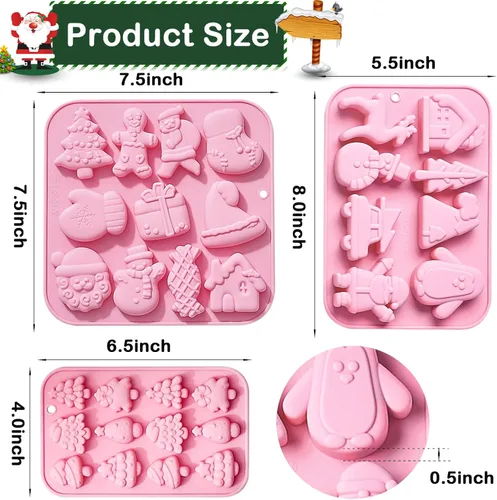 Vista 2 de Paquete de 3 moldes de silicona para hornear navideños, moldes de silicona navideños con forma de árbol de Navidad, moldes para jabón y dulces