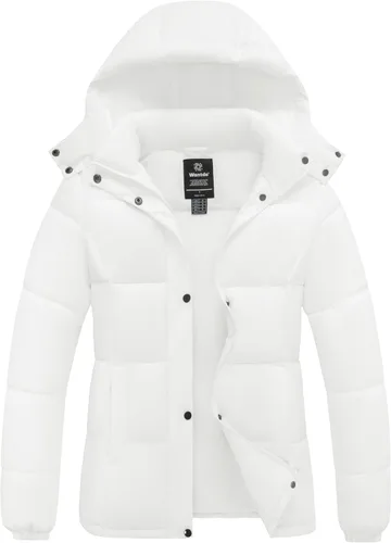 Vista 8 de wantdo Chaqueta acolchada para mujer, abrigo de invierno ligero con capucha extraíble Negro