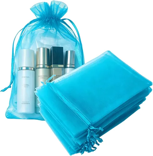 Vista 27 de Juego de 50 bolsas de organza de regalo con cordón azul aguamarina de 4 x 6 pulgadas para baby shower, Navidad, boda, recuerdos de fiesta, despedida