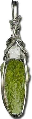 Vista 15 de Moldavite Crystal Necklace Pendant with Herkimer Diamond 0.03 oz de acero plateado