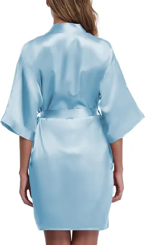 Vista 2 de Bata corta estilo Kimono de satén para mujer, para bodas, fiestas de novia, damas de honor