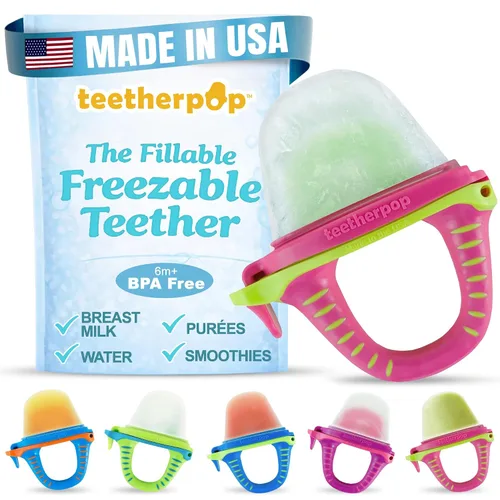 Vista 10 de Teetherpop Mordedor de silicona rellenable para bebés – Moldes de paletas de leche materna para la dentición con ranuras antiderrame – Mordedores