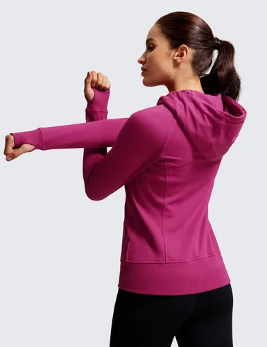 Vista 2 de CRZ YOGA - Sudadera con capucha de algodón para mujer, con cremallera completa, con agujeros para el pulgar