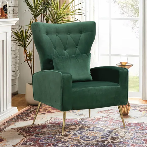 Vista 32 de Silla decorativa de terciopelo con respaldo abatible y cojín lumbar, sillón moderno para sala de estar/dormitorio, silla lateral de recepción