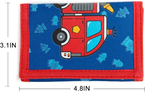 Vista 2 de AI-DEE RFID Trifold lona al aire libre de la historieta de la cartera para los niñosdelgado bolsillo frontal cartera con cremallera, Fire Engine