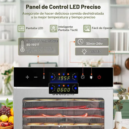Vista 3 de SUCISENI Máquina deshidratadora de alimentos de 1000 W, 18 bandejas de acero inoxidable, secadora comercial de alimentos deshidratados