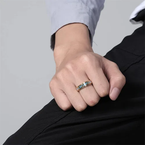 Vista 2 de Anillo Giratorio de Acero Inoxidable, Anillo Luminoso Rotatable de Luna y Estrella, Anillos de Dedo para Ansiedad, Anillo de Halloween, Anillo