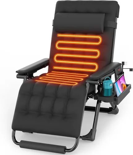 Vista 9 de Suteck Heated Zero Gravity Chair, 29" XL Oversized Reclining Lounge Chairs Dark Fossil Gray