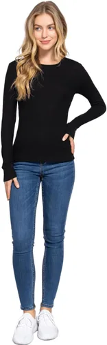 Vista 5 de Sudadera básica de manga larga para mujer, cuello redondo y cuello en V, ajustada, térmica, cálida, talla Plus (S-2XL)