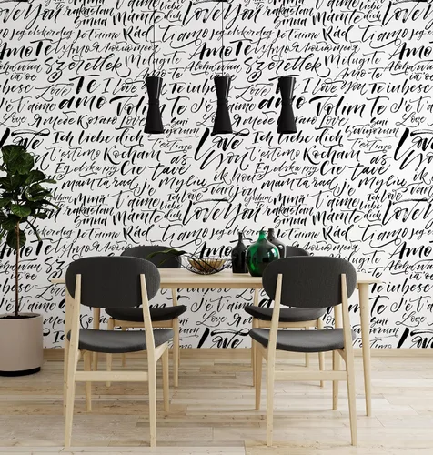 Vista 2 de Murwall Hand Drawing Text Wallpaper Modern Calligraphy Hand Drawn Wall Mural Love Letter Drawing Art Wallpaper