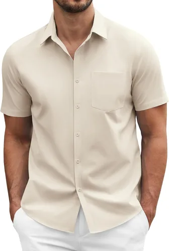 Vista 19 de COOFANDY: camisa casual de manga corta con botones para hombre, de negocios, sin doblar con bolsillo