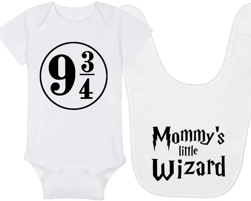 Vista 12 de Sombrero de bebé Wizard - Chosen One (tela negra - diseño dorado)