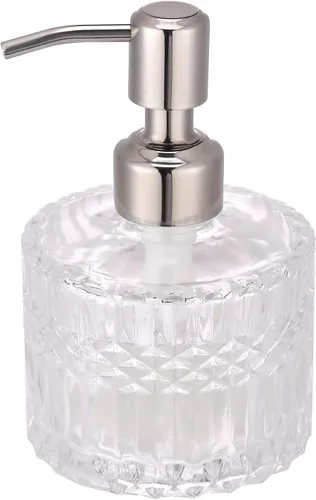 Vista 9 de YunNasi - Dispensador de jabón con bomba, diseño de cristal transparente, vintage y elegante, dispensador de jabón líquido recargable para encimera