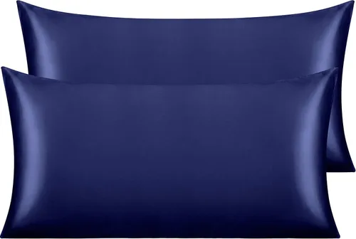 Vista 126 de NTBAY Paquete de 2 fundas de almohada estándar de satén para cabello y piel, lujosas y sedosas fundas de almohada con cierre de sobre, 20 x 26