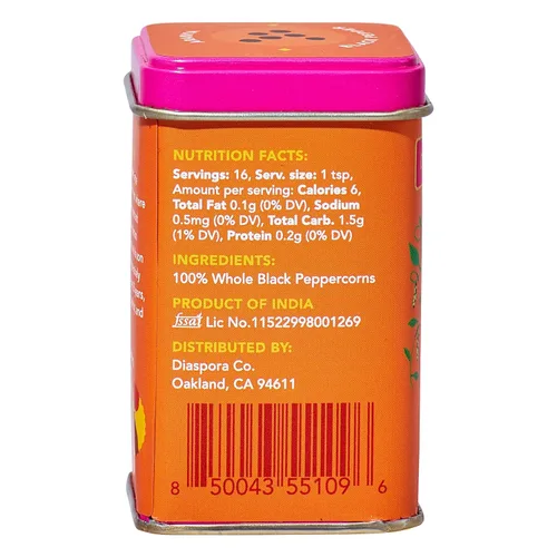 Vista 2 de Diaspora Spice Co. Aranya - Pimienta entera de pimienta negra de origen único de la India, alto aroma, sabor audaz para cocinar, molinillos