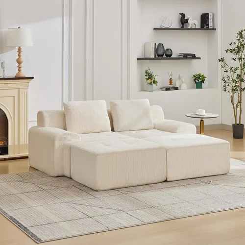 Vista 23 de Sofá modular modular con otomana móvil, sofá de asiento profundo con almohadas, cómodo sofá modular de nube para sala de estar, dormitorio y Blanco