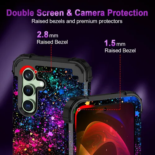 Vista 6 de Miqala Funda para Galaxy S23 FE 5G, brilla en la oscuridad, tres capas, resistente, a prueba de golpes, protección de cuerpo completo, parachoques