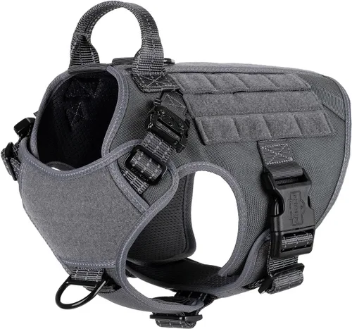 Vista 16 de ICEFANG - Arnés táctico para perros, talla S, con 2 hebillas de metal, chaleco para transportar carga, ligero y modular (MOLLE) con mango, clip