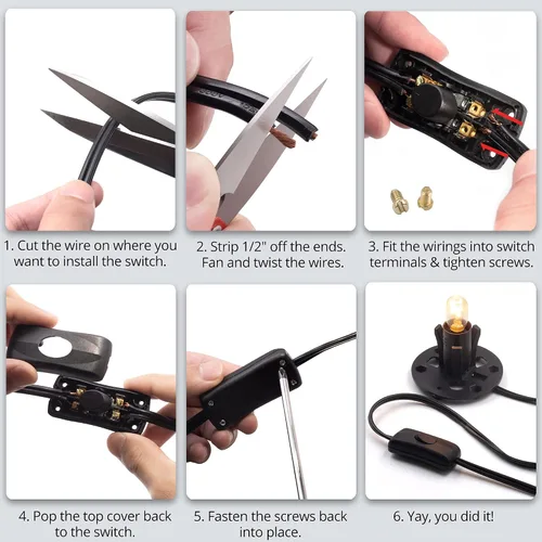 Vista 4 de Betus Interruptor de cable en línea AC12V/110V/220V MAX 2A - Interruptores de botón de cable de encendido/apagado en línea para lámpara