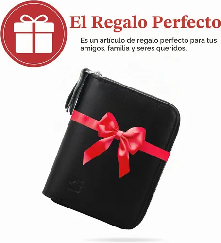 Vista 7 de KM Legend Cartera para mujer, delgada, con bloqueo RFID, tarjetero con ventana de identificación, monederos compactos con doble cremallera para Negro