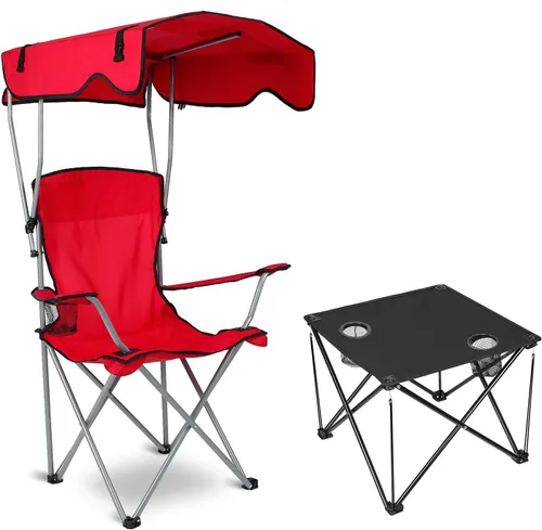 Vista 8 de TeqHome Silla de camping plegable con toldo y juego de mesa, combo portátil ligero al aire libre con portavasos, bolsas de transporte, compactas