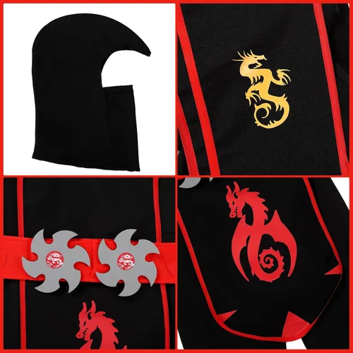 Vista 5 de Geefia Disfraz de dragón rojo de lujo de Halloween para niños con accesorios de espuma, juguetes S