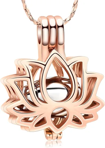 Vista 18 de Imrsanl Joyería de cremación para cenizas – Collar con colgante de cenizas de flor de loto con mini urna de recuerdo, joyería conmemorativa